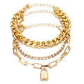 Set di quattro catene a maglie dorate, tennis e graffetta con ciondolo a lucchetto - Set da Quattro Pezzi Catena in Strass e Bracciale con Ciondolo Lucchetto Oro (KME0666-01)