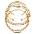 Set di 5 bracciali minimalisti dorati con rigido e catene a maglie impilabili - Set da Cinque Pezzi Bracciale Rigido Aperto Minimalista e Catena a Torciglione Oro (KME0669)