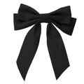 Elegant large black ribbon bow hair clip with long streamers on white background - Ribbon Bowknot / Black