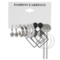 Set van 6 paar oorbellen met geometrische ringen, zilveren afwerking en imitatieparels - Paarse Hanger Ontwerp Stijl(HS2002-Silver-5)