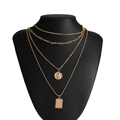 Collier multicouche doré avec pendentif pièce portrait et plaque rectangulaire sur buste - Style Rectangle Relief Quatre Couches (15)