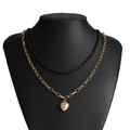 Ensemble de colliers rétro multicouches avec perles et pendentif cœur doré sur buste - Style Cœur Contraste Noir Or (25)