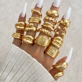 Golden irregular lava rings set with polished finishes and a single crystal accent - Style (HS2032-7)