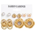 Set van 5 paar oorbellen met gouden geometrische oorringen en elegante parels dames - Vlinder Hart Ontwerp Stijl(HS2002-Golden-1)