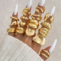 Set of 13 irregular golden geometric alloy rings with lava texture and minimalist designs - Style (HS2032-8)