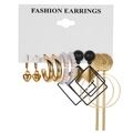 Set van 6 paar gouden geometrische oorringen met parels en zwarte harsbedels - Paarse Hanger Ontwerp Stijl(HS2002-Golden-5)