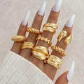 Set of 10 gold minimalist rings including croissant texture and geometric shapes - Style (HS2032-11)