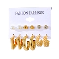 Set van 6 paar vintage gouden oorbellen met parels en geometrische vormen - Rechthoek Strass Ontwerp Stijl(HS2002-Golden-7)