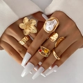 Lava flower and baroque pearl gold ring set with colorful gemstones worn on hands - Style (HS2032-16)