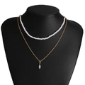 Collier double rang avec perles blanches et chaîne dorée arborant un pendentif cristal - Style Pendentif Cristal Perle Artificielle Double Couche (10)