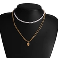 Ensemble de colliers dorés superposés avec perles et pendentif cœur sur buste - Style Pendentif Cœur Perle Artificielle Triple Couche (11)