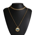 Ensemble de colliers superposés dorés avec chaîne cubaine et pendentif papillon bleu - Style Pendentif Rond Papillon Bleu (12)