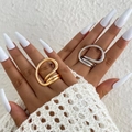 Irregular liquid metal gold and silver ring set with minimalist flowing geometric lines - Style (HS2032-18)