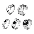 Fünfteiliges Vintage-Silberring-Set mit Poker-Karten, Spaten und Punk-Motiven - Spielkarten Kollektion (HS353-2)