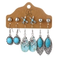 Set di 6 paia di orecchini bohémien in argento antico con pietre di turchese - Blu Turchese Geometrico Cuore Orecchini Set (HZS1877-2)