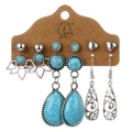 Set di 6 paia di orecchini bohémien con perline turchesi e pendenti argento - Loto Blu Turchese Goccia d'Acqua Orecchini Set (HZS1877-3)
