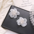 Elegant white petal drop earrings with frosted layers and crystal beads on a black gift box - Clear Faceted Crystal Flower Earrings (HZS596-6)