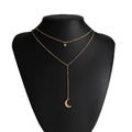 Collier double rang doré élégant avec pendentifs étoile et croissant de lune sur buste noir - Style Double Couche Forme Étoile Lune (22)
