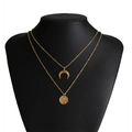 Ensemble collier double rang doré avec corne et pendentif disque martelé - Style Disque Martelé Corne (23)