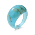 Chunky light blue resin ring with elegant gold foil flakes in a minimalist retro style - Gold Foil Blue Turquoise (HZS1714-1)