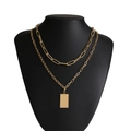 Collier doré double épaisseur avec grosse chaîne à maillons et pendentif rectangle - Style Rectangle Chaîne à Maillons (24)