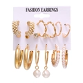 6-teiliges Vintage-Ohrring-Set in Gold mit Perlen und geometrischen Designs auf Karte - Perle und Gedrehter Anhänger Stil (HZS591)
