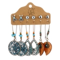 Set di 6 paia di orecchini bohémien con perline turchesi e pendenti in legno naturale - Foglia di Legno Freccia Orecchini Set (ZL0001506-4)