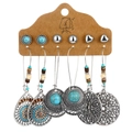 6er-Set Boho-Ohrringe in Silber mit Türkisperlen und klassischen Ethno-Blumenmustern - Mond Feder Türkisblau Blume Ohrring Set (ZL0001506-2)