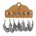 6-teiliges Set silberner Boho-Ohrringe mit Quasten und Vintage-Hohlmustern - Seestern Strass Hohlmuster Ohrring Set (ZL0001506-6)