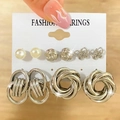 Fünfteiliges silbernes Vintage-Ohrring-Set mit Perlen und Schmetterlingssteckern - Perle Knoten und Mehrfachreif Stil (HS0033-1)