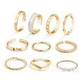 10-teiliges Goldring-Set mit Kettentexturen, Perlen und minimalistischen Stapeldesigns - 10-teiliges Set / Gold Gedrehtes Seil Künstliche Perle Breit Stil (HS1418-25)