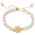 Vintage pearl bracelet with gold star charm and adjustable drawstring closure - Star Round Plate Adjustable Chain Style (HZS1977-1)