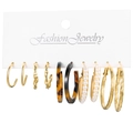 Set of 6 gold-tone earrings with pearls, resin patterns, and textured hoops on card - Gold Twisted Acrylic Pearl Set (HZS2142-1)