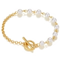 Elegant gold chain bracelet with white pearls and minimalist OT toggle clasp design - Simple OT Clasp Pearl Alloy Bracelet (HZS1977-3)