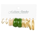 6-piece gold hoop earring set with pearls and marble green resin details - Gold Pearl Marble Resin Set (HZS2142-3)