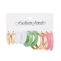 5-pair set of gold hoop earrings featuring marble-textured resin in white and green - Gold Green Pink Marble Hoop Set (HZS2281-1)