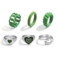 6-teiliges Ring-Set mit grünem Harz und silbernem Herz-Umarmungsmotiv für Damen - Grünsilber Herz-Umarmungsstil (33ZH-12257)