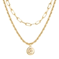 Zweilagige Goldkette mit Büroklammerkette und Kristall-Halbmond-Anhänger für Damen - Goldene Mondsichel Strass Mehrlagig Stil (HS968-1)