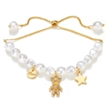Punk style multi-layer pearl bracelet with gold teddy bear and love charms - Rhinestone Bear and Star Irregular Pearl Bracelet (HZS1977-7)