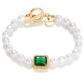 Baroque irregular pearl bracelet with green emerald gemstone and gold OT toggle clasp - Rectangular Emerald Baroque Pearl OT Clasp Bracelet (HZS1977-9)