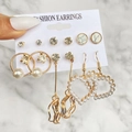 Set di 6 paia di orecchini vintage dorati con strass e perle sintetiche - HZS1997-7