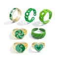 7-teiliges Set aus gold-grünen Emaille-Ringen mit Herz- und Yin-Yang-Designs, größenverstellbar - Grüngold Tai-Chi-Herzkette-Stil (33ZH-11834)