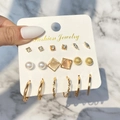 Set di 9 paia di orecchini vintage placcati in oro con perle e cristalli lucidi - HZS1997-8