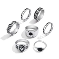 7-teiliges Vintage Gothic Silber Ring Set mit Poker Pik As und Herz Design Elementen - Pik Ass Kollektion (HS353-3)