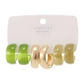 Set of three pairs of C-shaped earrings in gold metal, green and marble resin - Gold Green Marble C-Shape Earring Set (HZS2226-2)