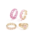 Süßes rosa Herz Ring Set in Goldoptik mit vier kreativen Designs für Damen - Rosa Herzketten-Siegelstil (33ZH-12788)