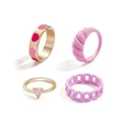4er-Set goldene und rosa Herzringe mit matten Spiral- und Edelstein-Designs im Set - Goldrosa Herzketten-Spiralstil (33ZH-12416)