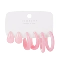 Pink resin earring set featuring drop, C-shaped, and large hoop designs on a display card - Cherry Blossom Pink Translucent Resin Set (HZS2294-1)
