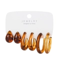 Vintage amber resin 3-pair earring set featuring tortoiseshell hoop and teardrop designs - Amber Tortoiseshell Texture Resin Set (HZS2294-5)