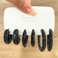 Black resin hoop earrings set with minimalist round marble patterns for women fashion - Black White Marble Black (HS0033-19)